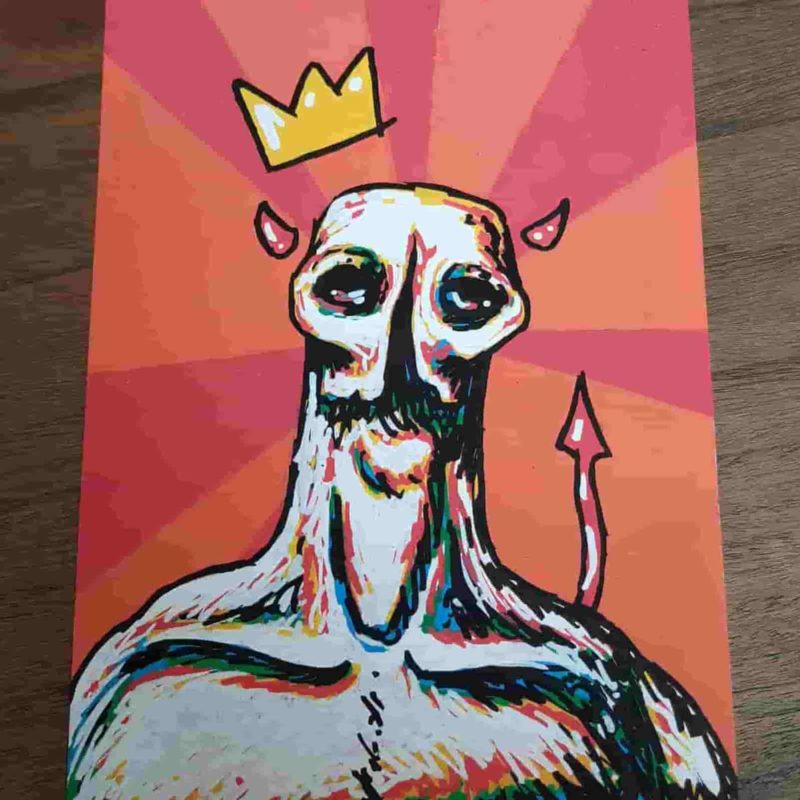 Flint brogan painting of a colorful devil with a crown